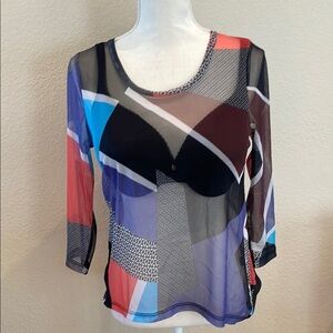 Colorful Lynn Ritchie Silver sheer Geometric Women's Top